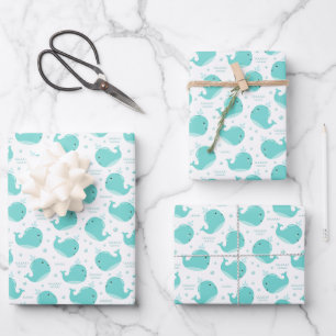 Under the Sea Blue Whales Swimming and Having Fun Wrapping Paper Sheet