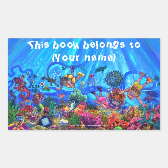 Under the Sea Book Plate Rectangular Sticker (Front)