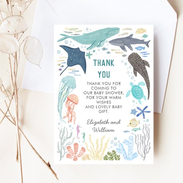 Under The Sea Boy Baby Shower Thank You Card (Creator Uploaded)