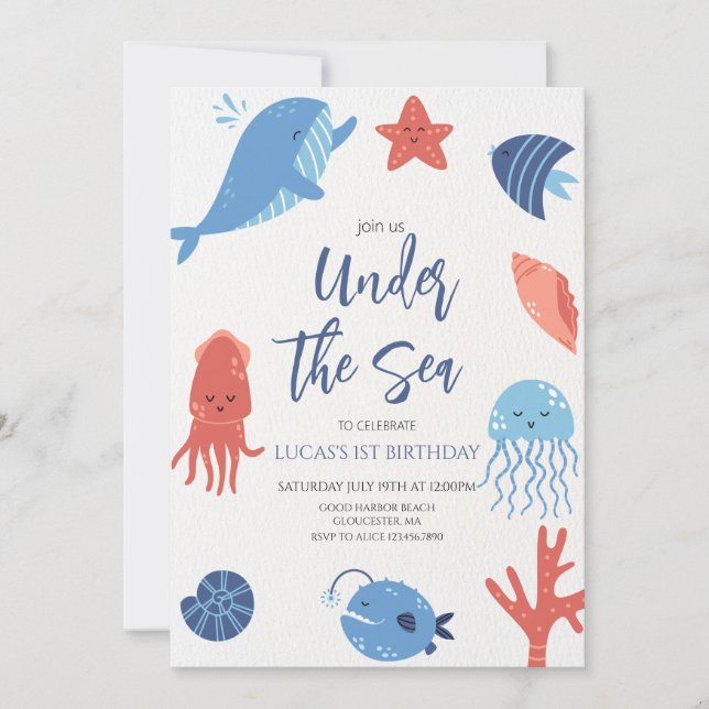 Under the Sea  Boy Birthday Invitation (Front)