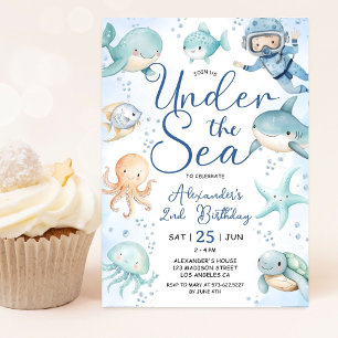 Under The Sea Boy Birthday Party Blue Ocean  Invitation