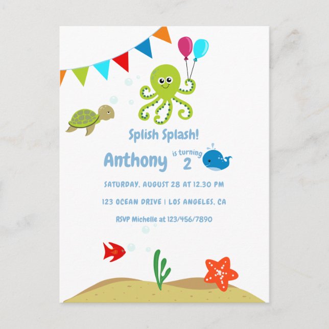 Under the Sea Boy Birthday Party Postcard (Front)