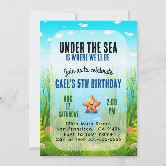 Under the Sea Boy Kids Birthday Invitation Party (Front)
