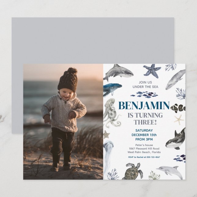 Under The Sea Boy Photo Birthday Party Invitation (Front/Back)