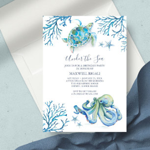 Under The Sea Boy Watercolor Birthday Party Invitation
