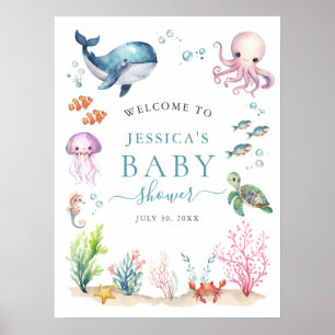 Under The Sea Colourful Baby Shower Welcome Poster