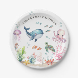 Under The Sea Colourful Ocean Animals Baby Shower Paper Plate