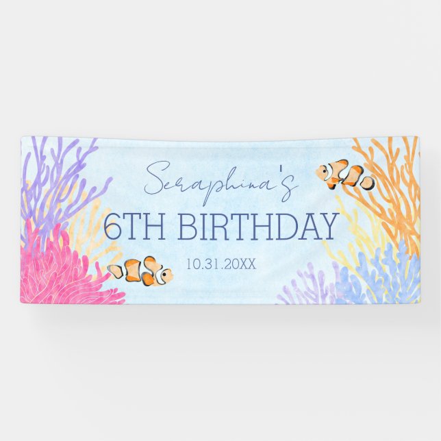 Under The Sea Coral Reef Clown Fish Birthday Banner (Horizontal)