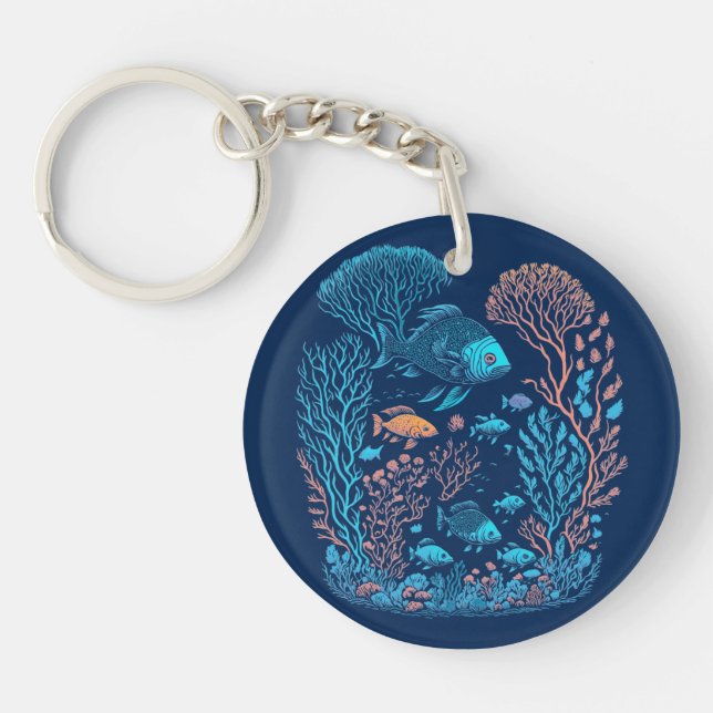Under The Sea Coral Reef Graphic Key Ring (Front)