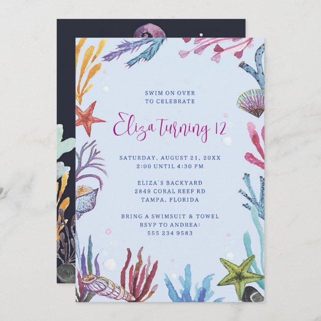 Under the Sea Coral Reef Party Invitation (Front/Back)