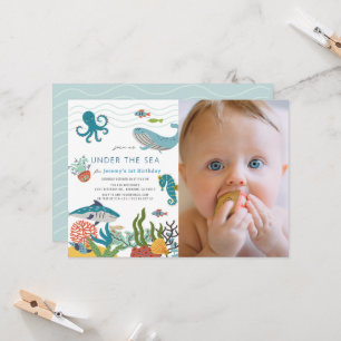 Under the Sea Creatures 1st Birthday Photo Invitation