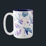 Under the sea creatures seamless pattern Two-Tone coffee mug<br><div class="desc">Turtles,  octopus,  and coral,  modern watercolors illustrated in a seamless pattern with a white background.</div>