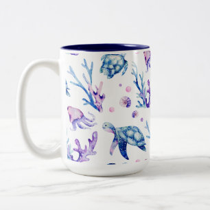 Under the sea creatures seamless pattern Two-Tone coffee mug