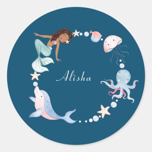 Under the sea custom blue classic round sticker (Front)