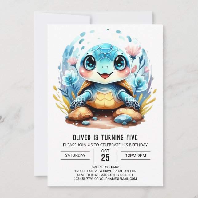 Under the Sea Custom Chic Turtle Boy Birthday Invitation (Front)