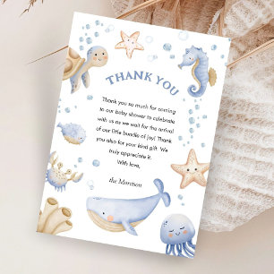 Under The Sea! Cute Blue Boy Baby Shower Thank You Card
