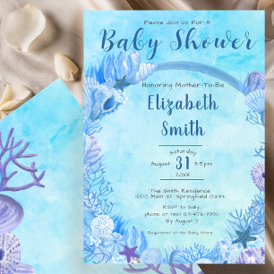 Under the Sea Cute Blue Boy's Baby Shower Invitation