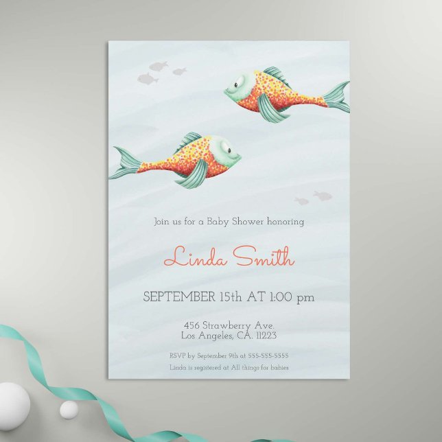 Under the Sea Cute Fish Neutral Twin Baby Shower Invitation (Creator Uploaded)