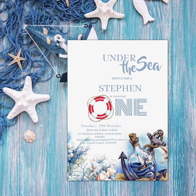  Under the Sea Cute Kids 1st Birthday Party Invitation (Creator Uploaded)