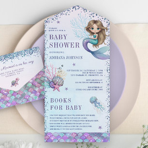 Under the Sea Cute Mermaid Baby Shower All In One Invitation