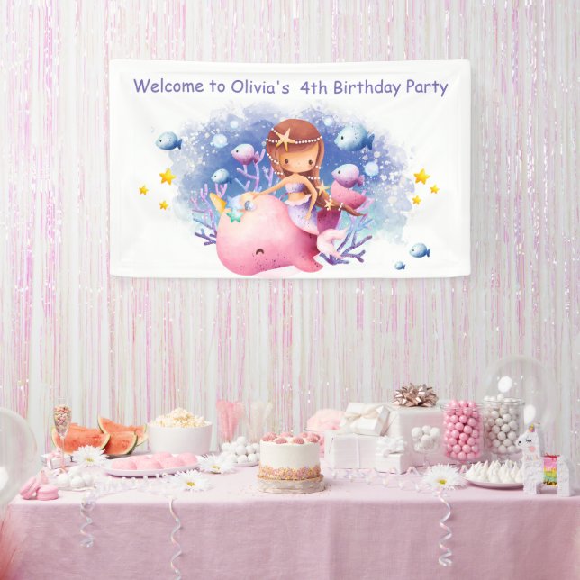 Under the Sea, Cute Mermaid Birthday Banner (Party)