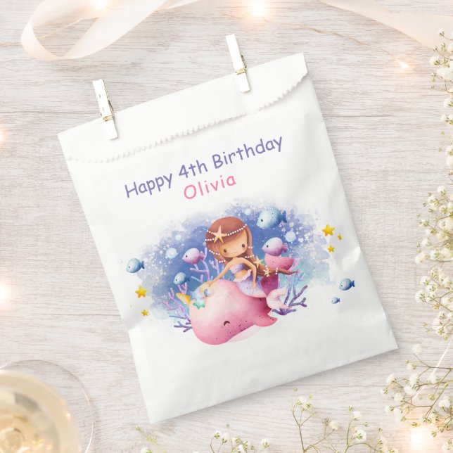 Under the Sea, Cute Mermaid Birthday Favour Bag (Clipped)