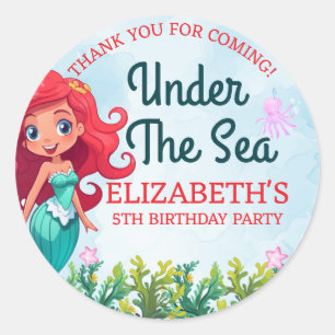 Under the sea Cute Mermaid Birthday Girl Classic Round Sticker