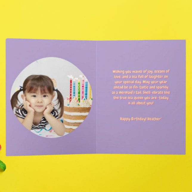 Under The Sea Cute Mermaid Birthday Photo Greeting Card (Creator Uploaded)