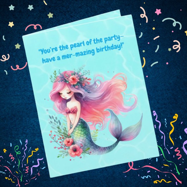 Under The Sea Cute Mermaid Birthday Photo Greeting Card (Creator Uploaded)