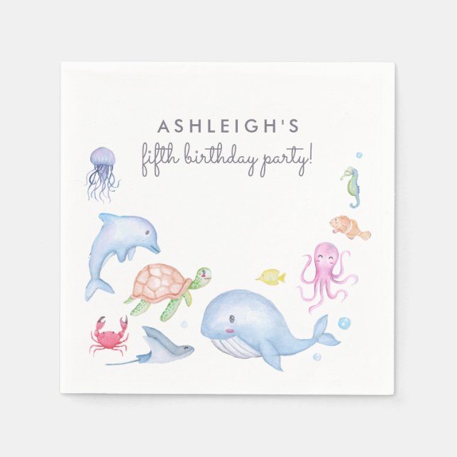 Under The Sea | Cute Nautical Birthday Party Napkin (Front)