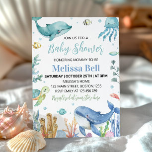 Under the Sea Cute Ocean Animals Baby Shower Invitation