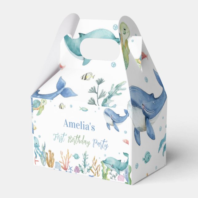 Under the Sea Cute Ocean Animals Birthday Favour Box (Front Side)
