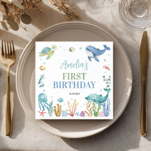 Under the Sea Cute Ocean Animals Birthday Napkins