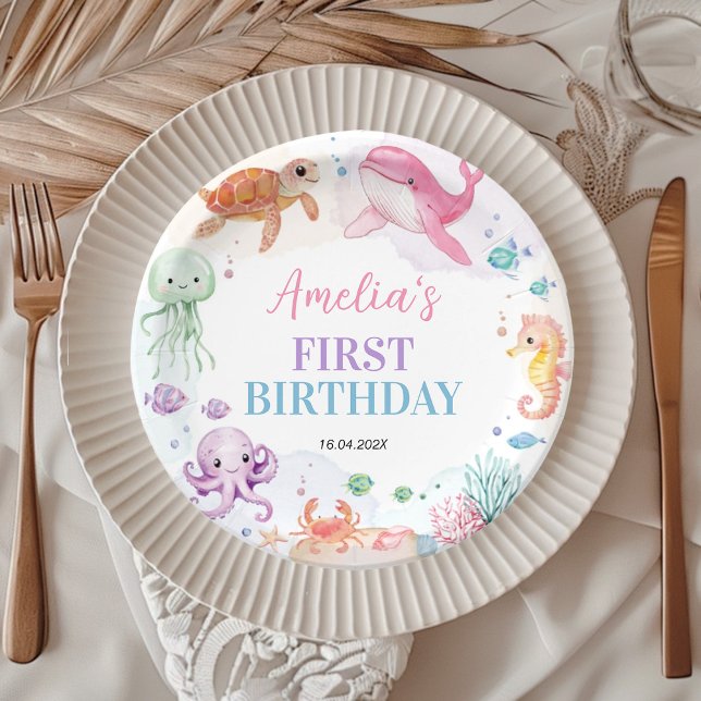 Under The Sea Cute Ocean Animals Birthday Paper Plate (Creator Uploaded)