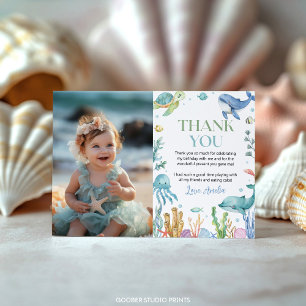 Under the Sea Cute Ocean Animals Birthday Photo Thank You Card
