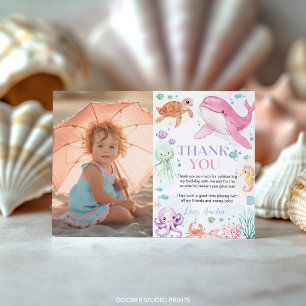 Under the Sea Cute Ocean Animals Birthday Photo Thank You Card