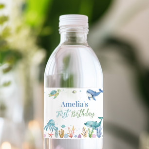 Under the Sea Cute Ocean Animals Birthday Water Bottle Label
