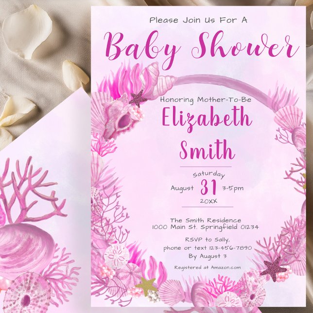 Under the Sea Cute Pink Girl Baby Shower Invitation (Creator Uploaded)