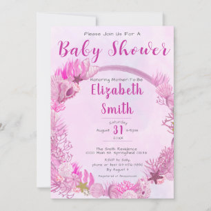 Under the Sea Cute Pink Girl Baby Shower Invitation