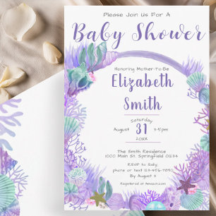 Under the Sea Cute Purple and Green Baby Shower Invitation