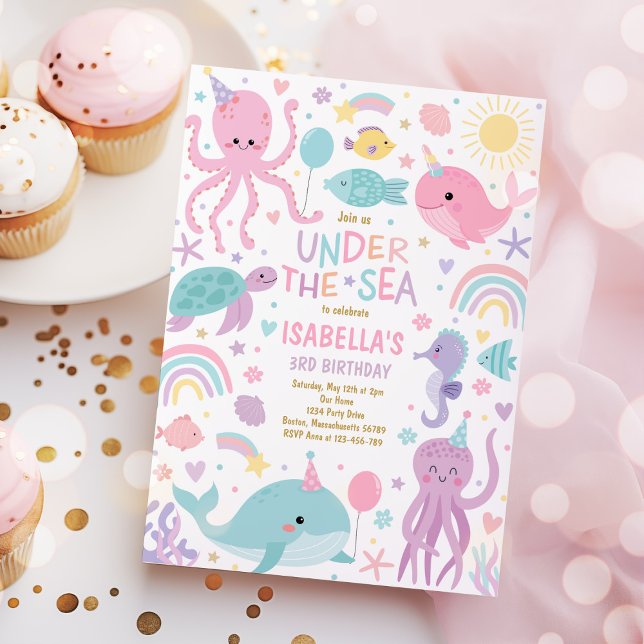 Under The Sea Cute Sea Creatures Birthday Party Invitation (Creator Uploaded)
