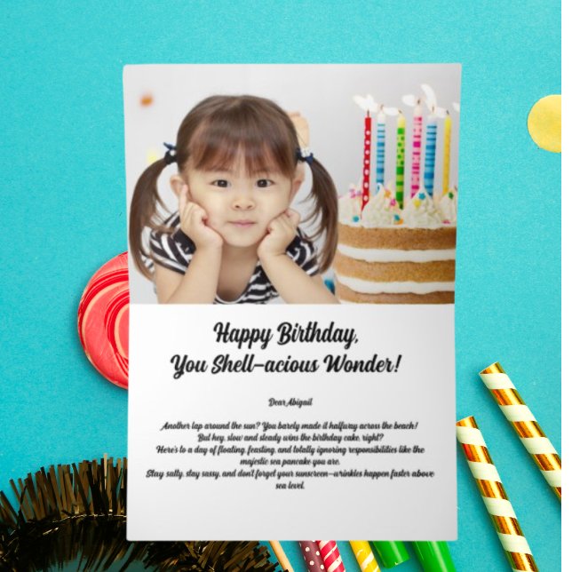 Under The Sea Cute Sea Turtle Photo Kids Birthday  Foil Greeting Card (Creator Uploaded)