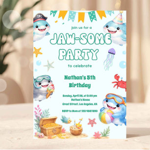 Under the Sea Cute Shark Birthday Boy Invitation
