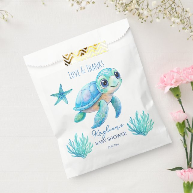 Under the sea cute turtle aqua blue baby shower favour bag (Sealed)