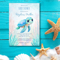 Under the sea cute turtle aqua blue baby shower