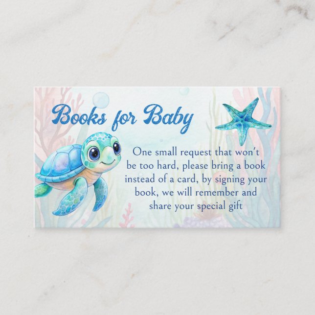 Under the sea cute turtle aqua blue book request enclosure card (Front)
