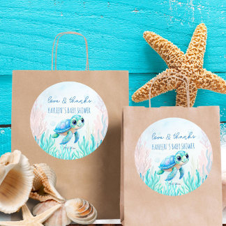 Under the sea cute turtle aqua blue favour classic round sticker