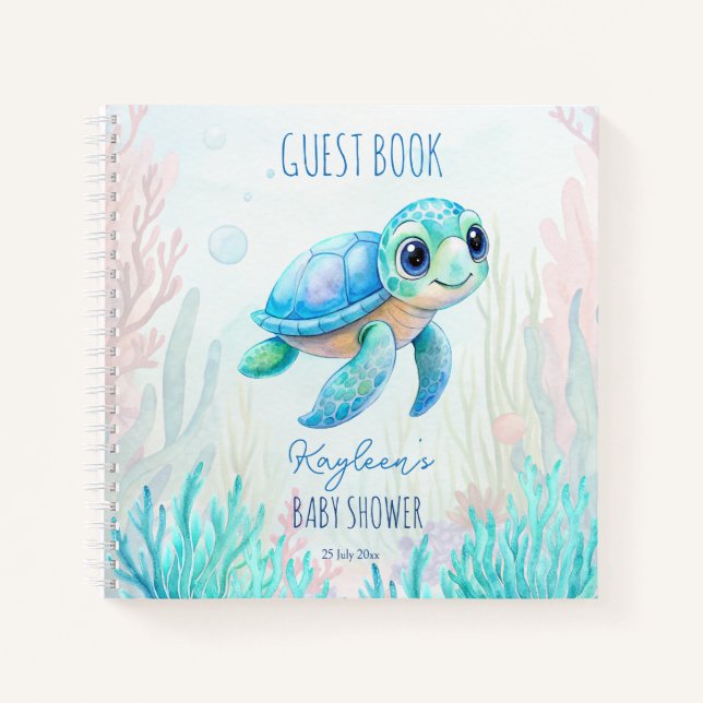 Under the sea cute turtle baby shower guest book (Front)