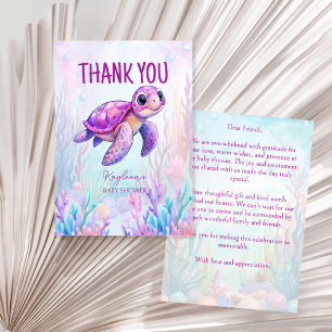 Under the sea cute turtle pink purple baby shower thank you card