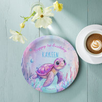 Under the sea cute turtle pink purple birthday